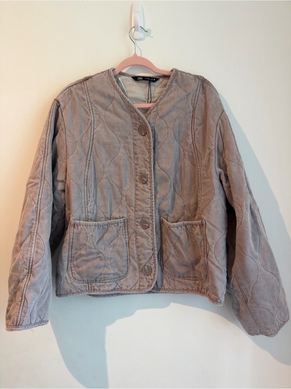 Zara Quilted Light Mauve Button-Front Jacket - Picture 2 of 3
